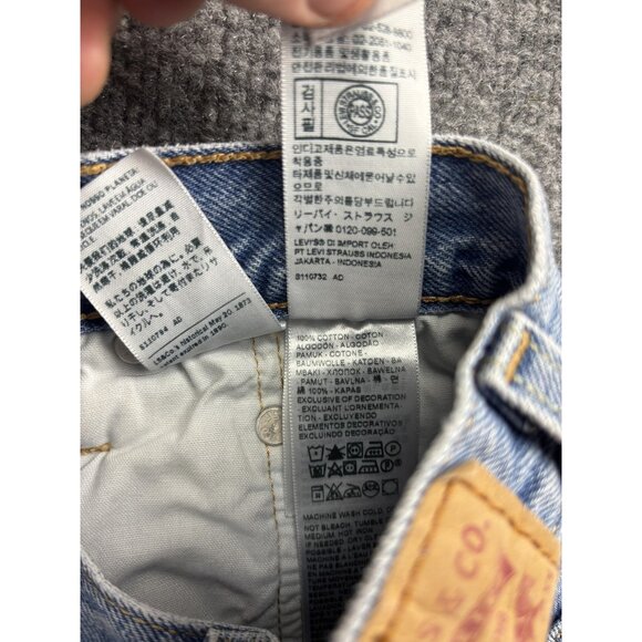 Levis 501 Shorts Womens 24 Blue High Rise Button Fly Distressed Frayed Denim - Picture 6 of 7